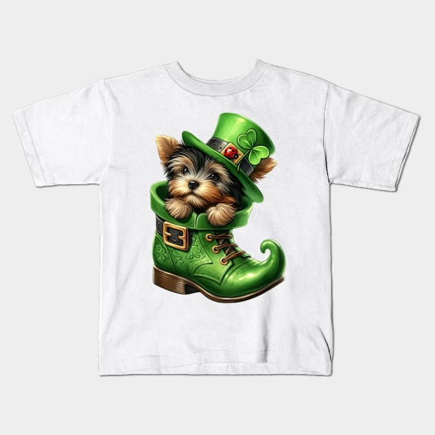 Yorkshire Terrier Dog Shoes For Patricks Day Kids T-Shirt by Chromatic Fusion Studio